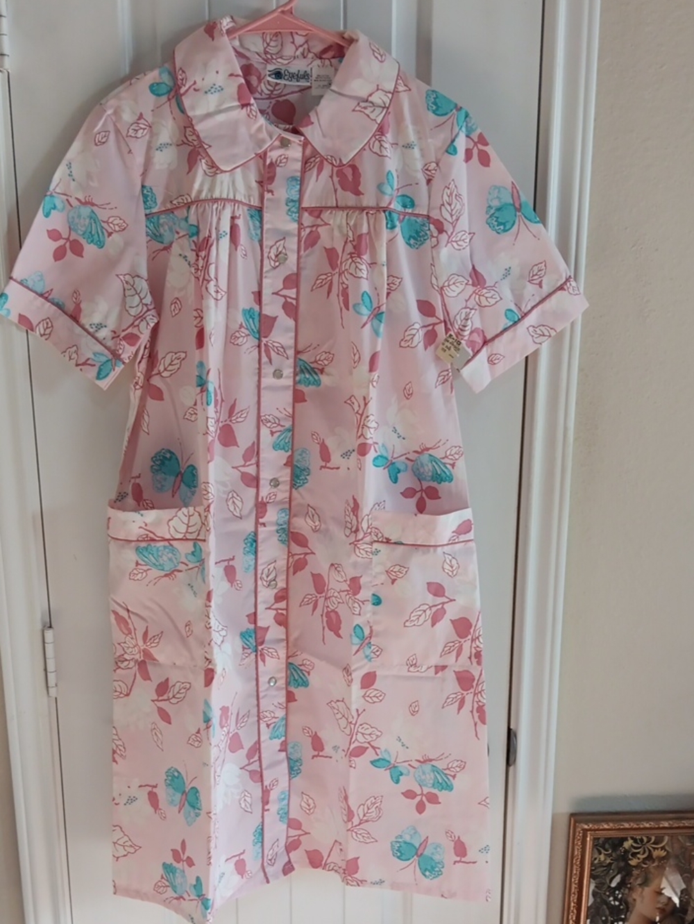 Vtg '80s Snap Front Duster Housecoat, Deadstock Kmart Eyefuls Butterfly